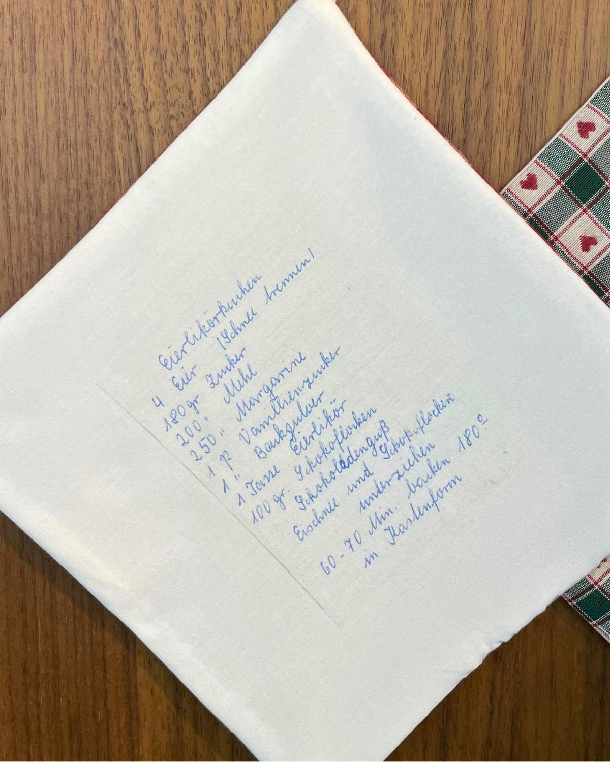 Personalisierter Topflappen mit eigenem handschriftlichen Rezept als individuellem Aufdruck