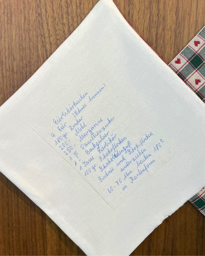 Personalisierter Topflappen mit eigenem handschriftlichen Rezept als individuellem Aufdruck